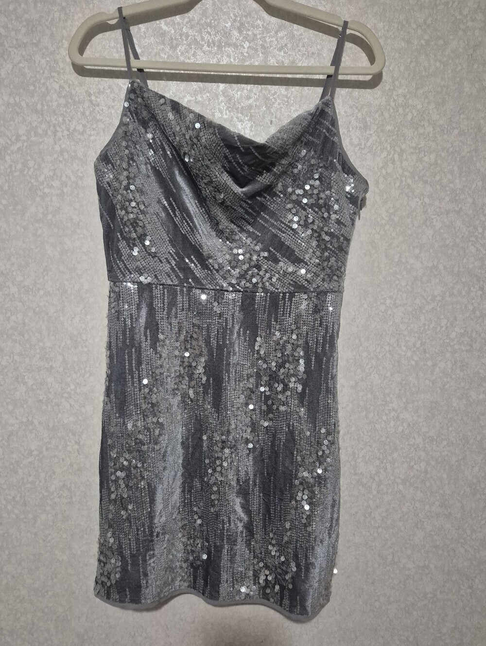 LELIS Silver Sequin Cowl Neck Slip Mini Dress...Size:M